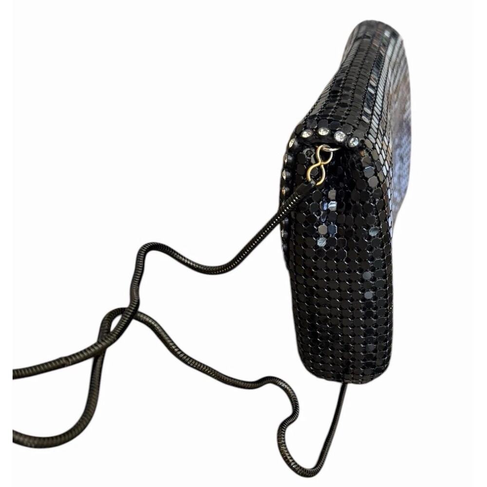 Vintage Black Metal Mesh Rhinestone Evening Bag Clutch Crossbody Y2K Disco - Picture 11 of 14
